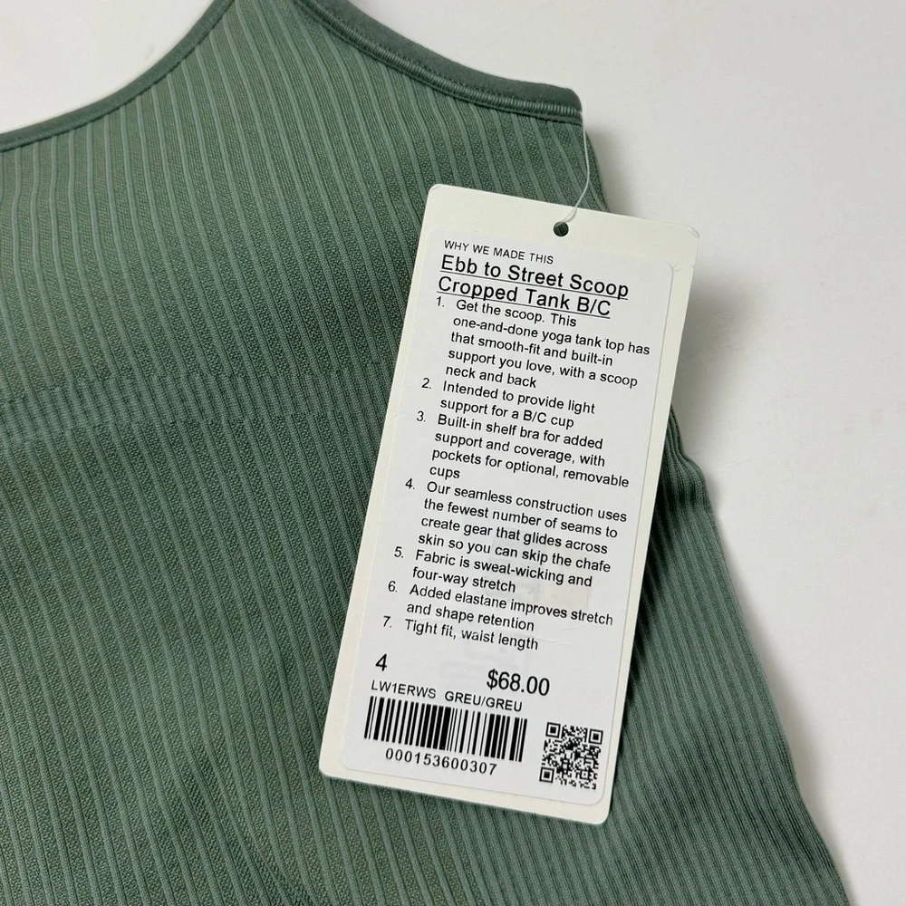 Lululemon Ebb to Street Scoop Neck Cropped Tank Top - Grey Eucalyptus, Size 4 - Picture 4 of 4